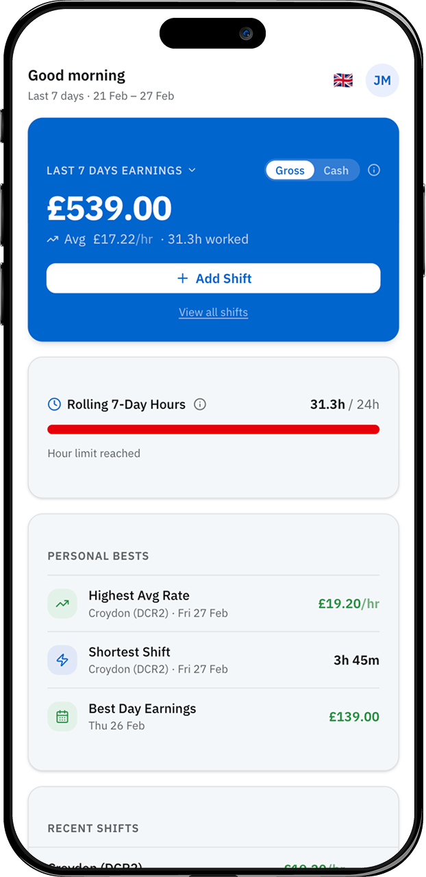 FlexTrackr app dashboard on iPhone